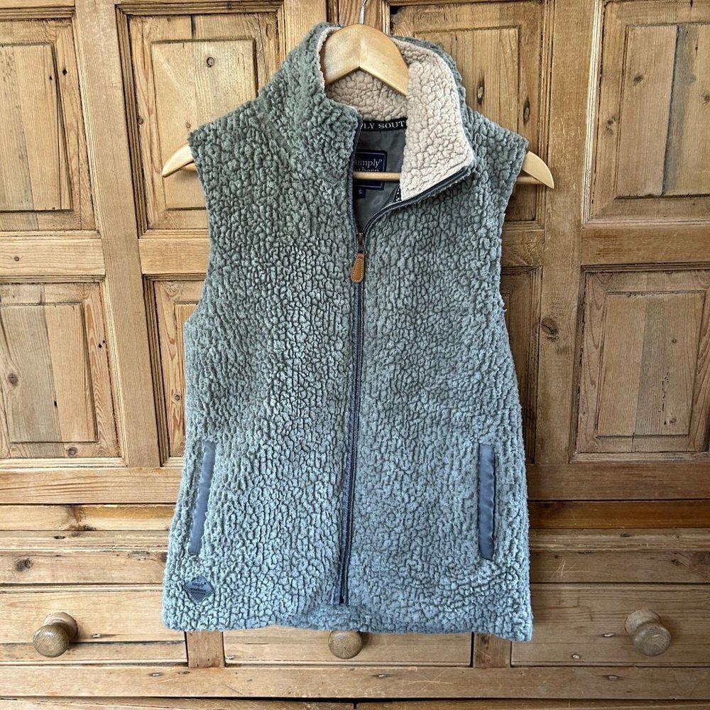 Simply Southern Small Vest Gray Full Zip Pockets‎ Sherpa Tank Collar